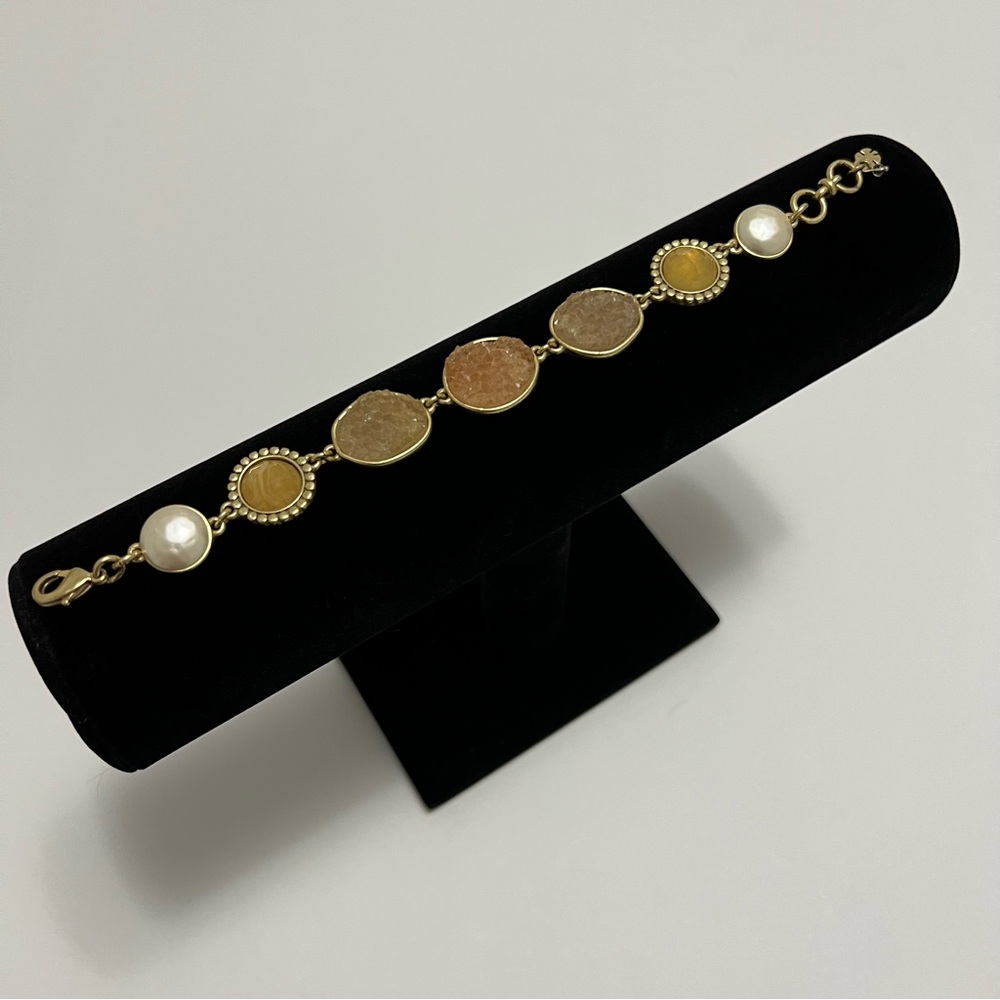 Lucky Brand Gold-Tone Druzy & Pearl Link Bracelet – Gently Used